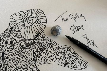 Abstract ink drawing of the Rolling Stone, representing letting go and creating structure